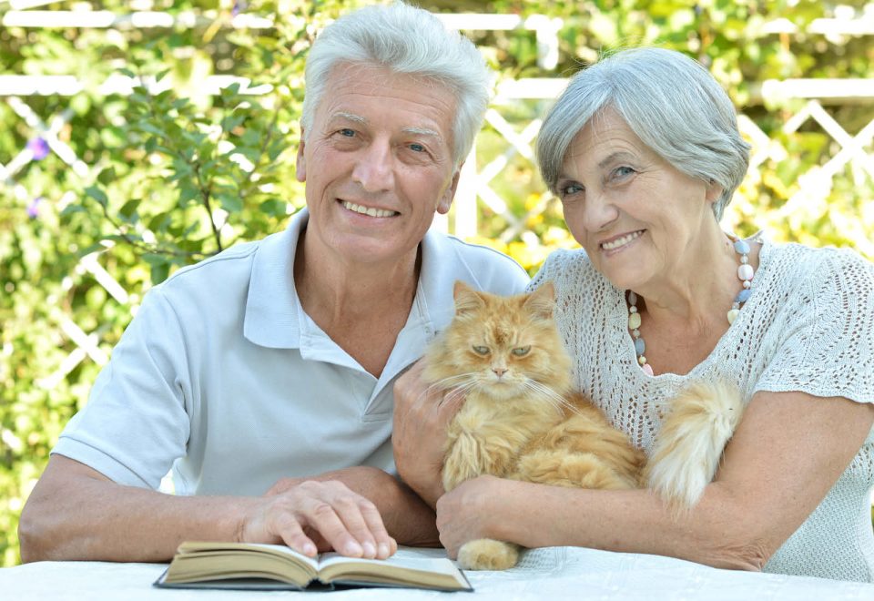 Gatto insieme a due anziani