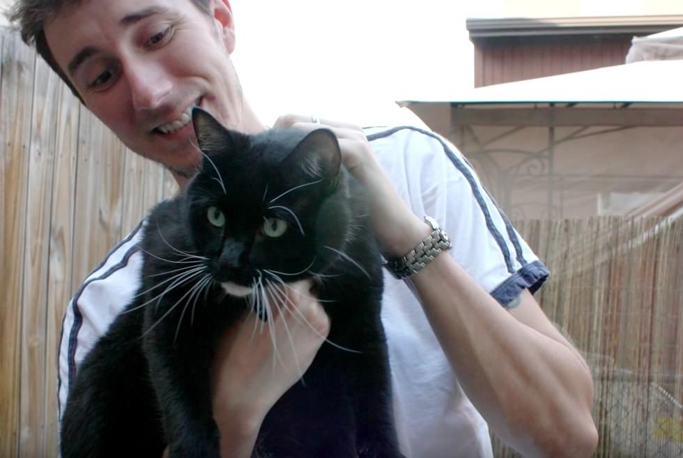 Gatto nero in braccio ad un ragazzo