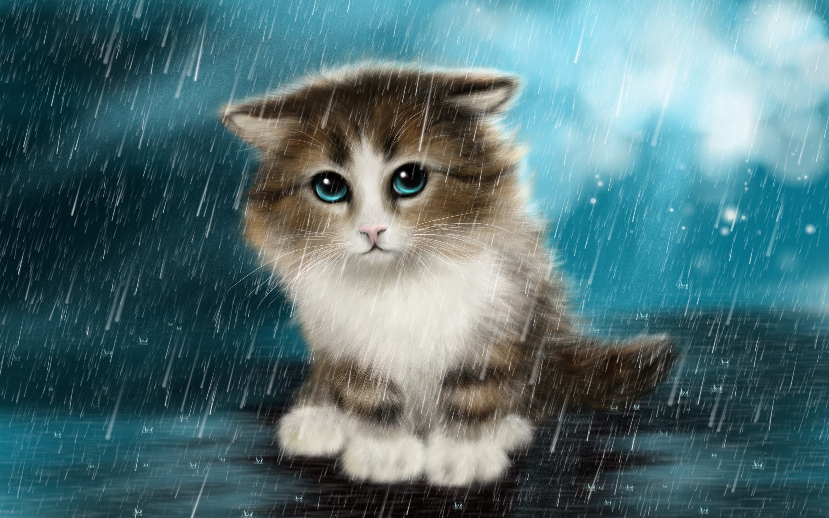 Gattino sotto la pioggia