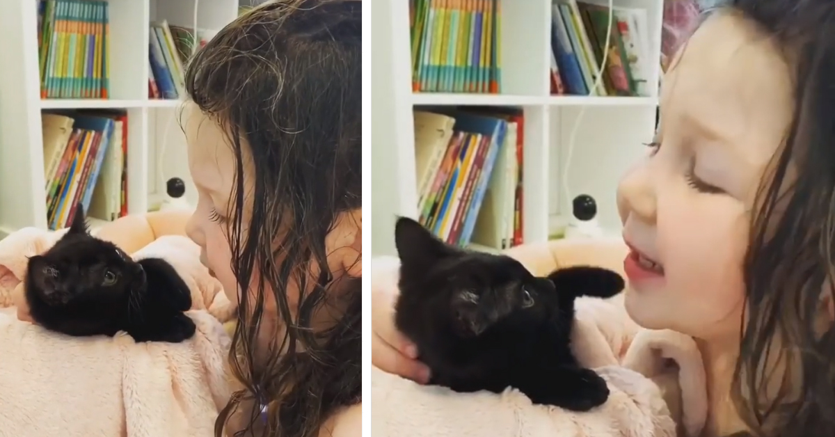 Il gattino e la bambina si scambiano le coccole e il video conquista il web