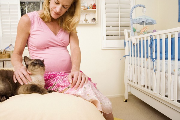 donna incinta con gatto