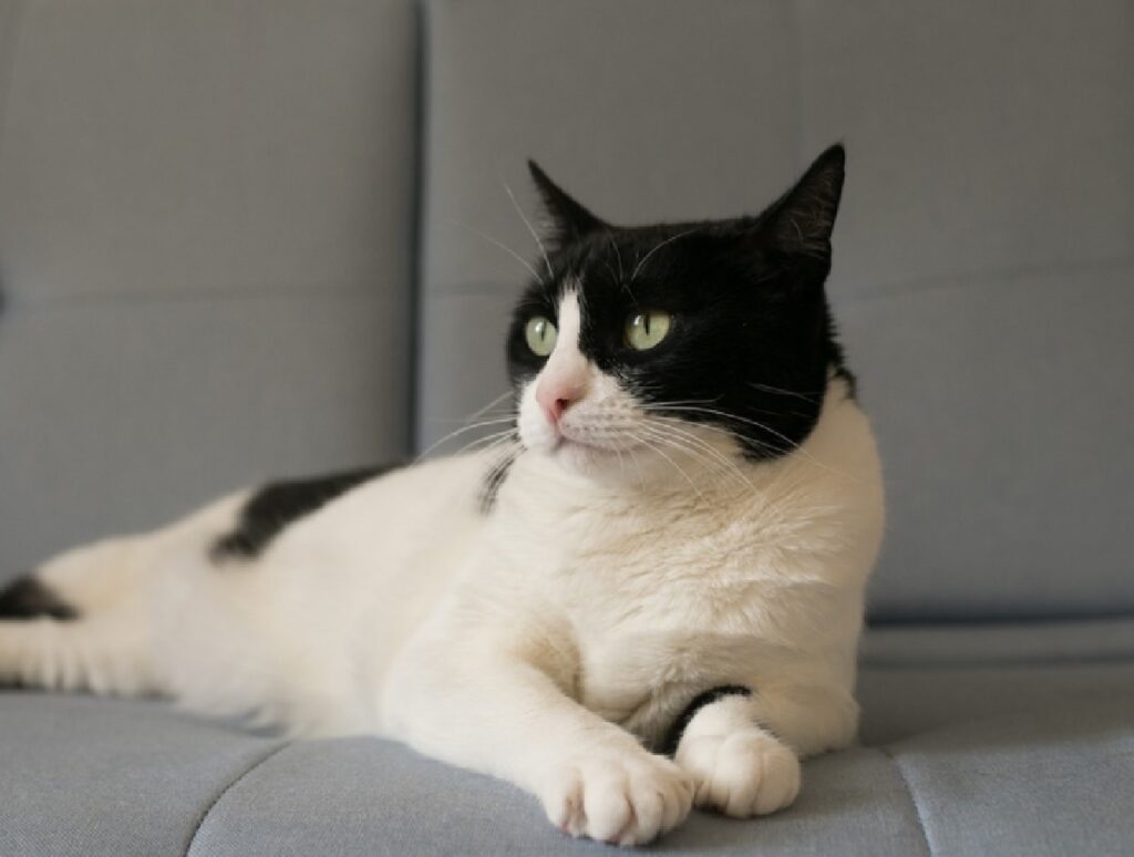 gatto guarda a sinistra con sguardo fisso