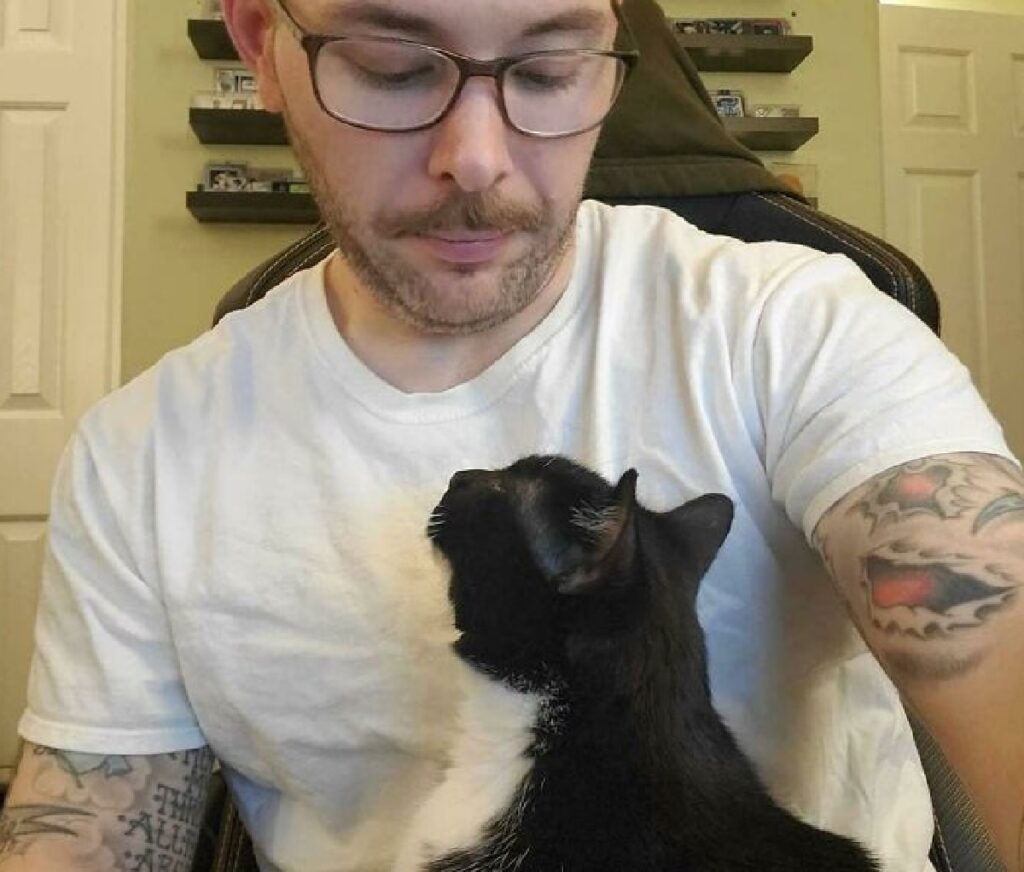 gatto nero con proprietario