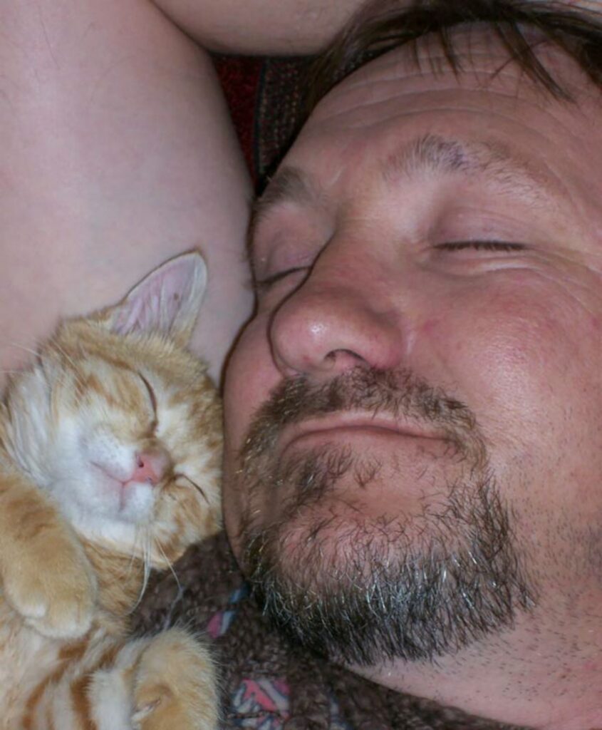 uomo dorme gatto