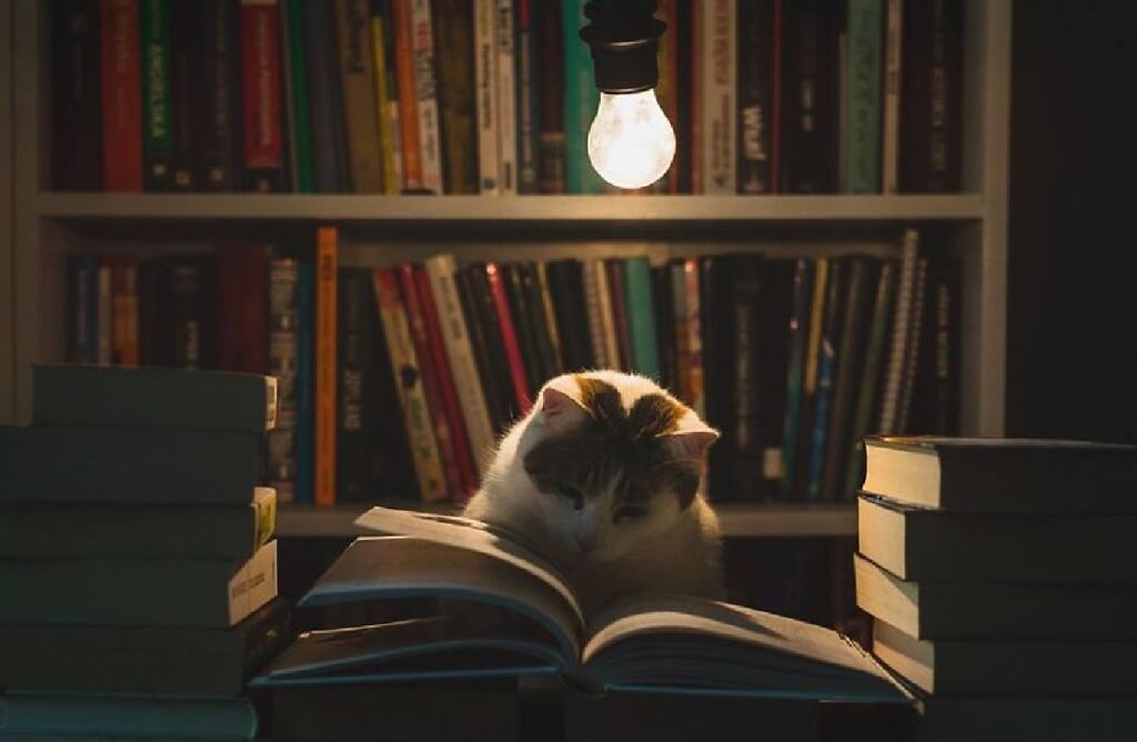 gatto legge un libro