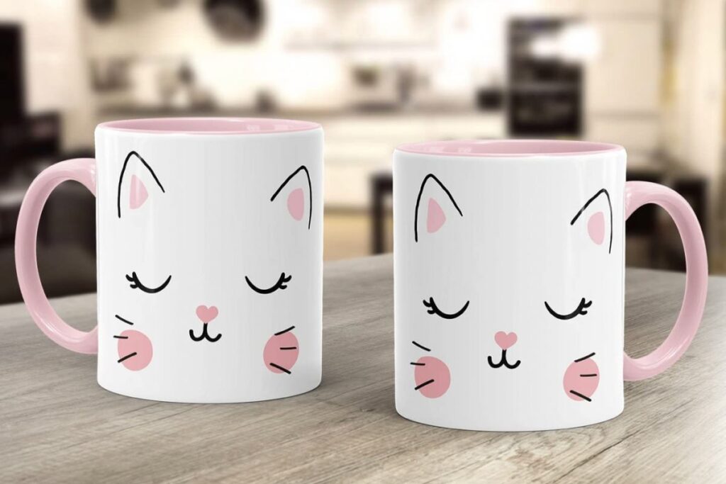 tazze con i gatti rosa