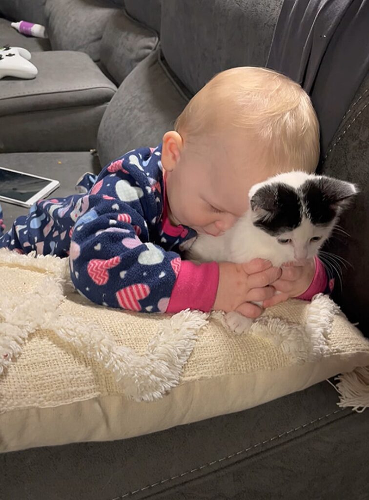bambina con gatto sul divano