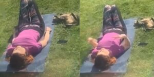 Stava cercando il suo gatto smarrito e lo trova a fare lezioni di yoga con la sua vicina