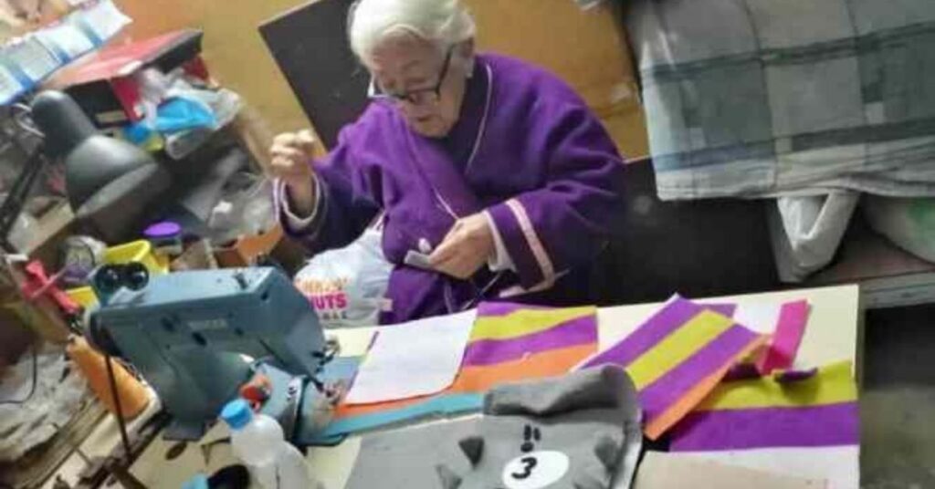 donna anziana realizza animali di peluche per raccogliere fondi e aiutare un rifugio per gatti
