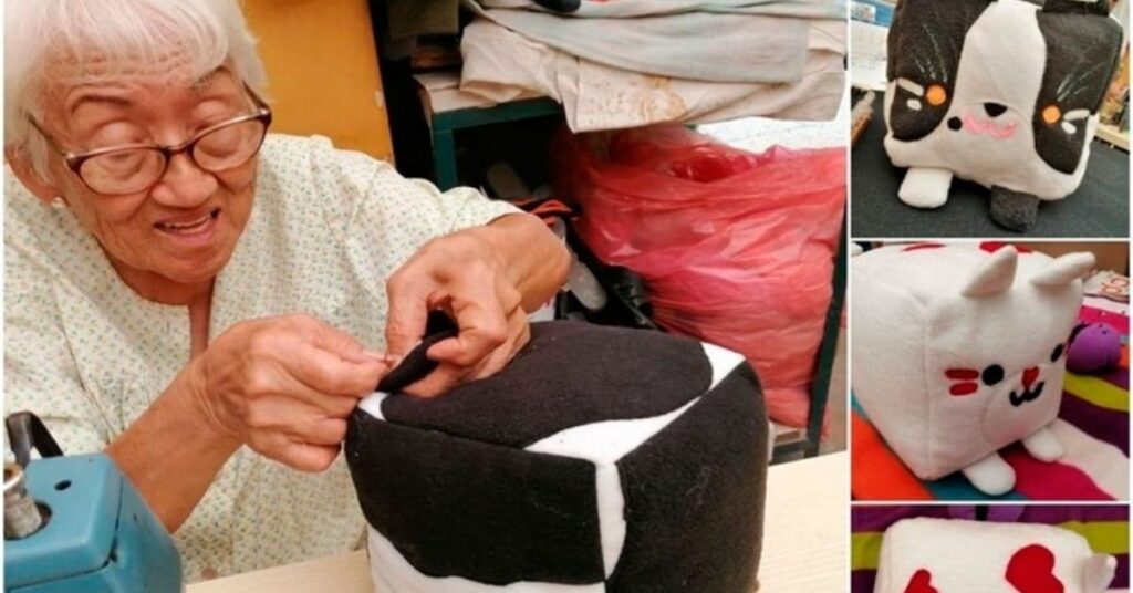 donna anziana realizza animali di peluche per raccogliere fondi e aiutare un rifugio per gatti