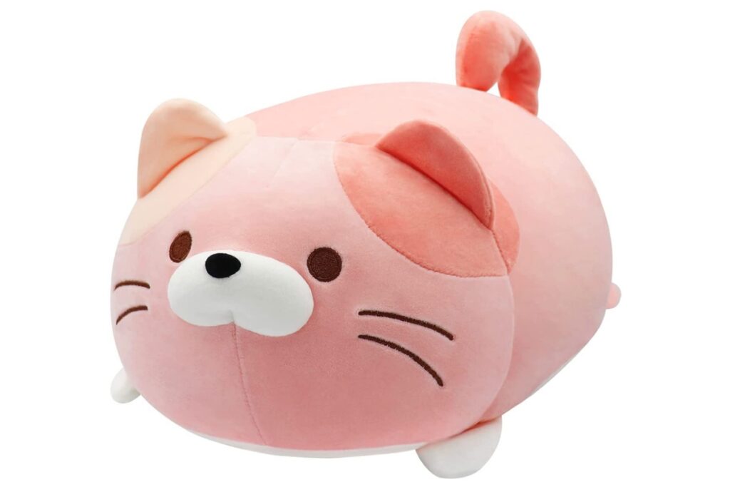 peluche a forma di gatto rosa