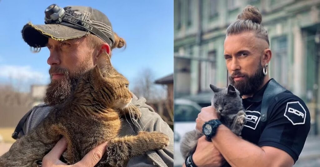Un attore ucraino gira per la città di Irpin ed entra negli edifici bombardati per salvare i gatti randagi