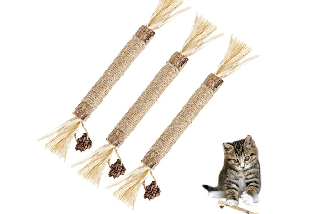 bacchette di legno e corda per gattini