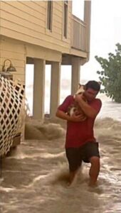 Uomo salva un gatto durante un uragano (VIDEO)