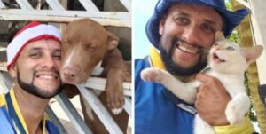 Il postino ama gli animali e si fa un selfie con i gatti e i cani che incontra durante il giro di consegne