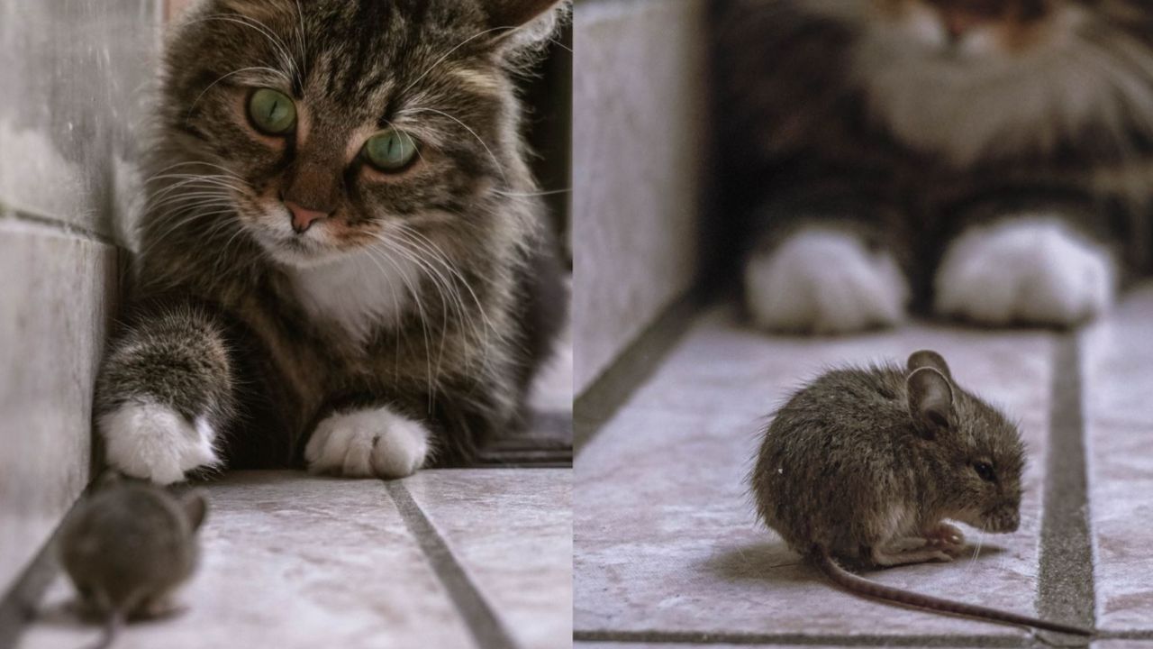 un gatto con un topolino